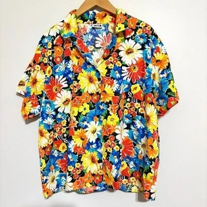 ACT III Vintage Vibrant Groovy Floral Multicolor Button Down Shirt - Picture 1 of 3