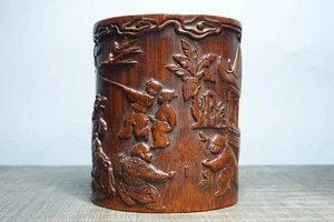 Chinese Natural Bamboo Hand-carved Exquisite Figures Brush Pots 7613 - Picture 1 of 9