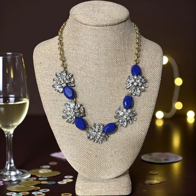 J. Collar Crew tono dorado azul real y cristal transparente JC418 Foto 1 de 4