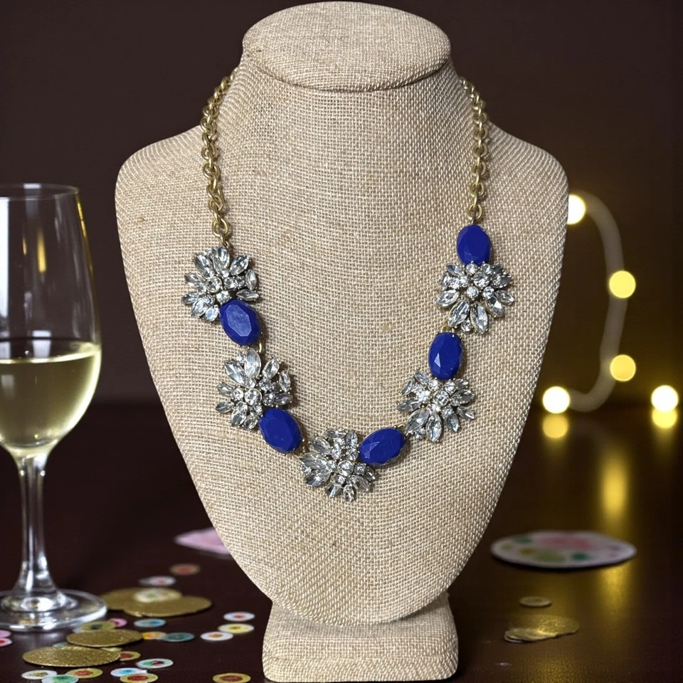 J. Collar Crew tono dorado azul real y cristal transparente JC418 Foto 1 de 4