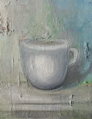 "白色杯"" 原版油画花瓶 正品证书" — 第 1/2 张图片