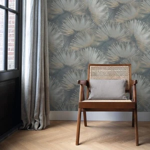 Blue Opulenza Fan Vinyl Wallpaper Rasch 659764 Textured Roll - Picture 1 of 4