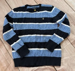 Jungen Größe Large 14-16 Polo Ralph Lauren gestreifter Pullover mit Zopfmuster - Bild 1 von 6