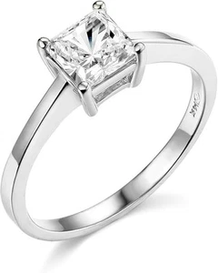 1.30 Ct Princess Real 14K White Gold Simulated Diamond Solitaire Engagement Ring - Picture 1 of 3