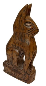 VTG Hand Carved Wood Folk Art Cat Kitten Sculpture Figurine Animal Primitive 12” - Picture 1 of 15