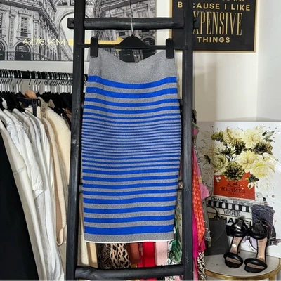 Falda lápiz Alexander Wang azul y gris a rayas ceñida al cuerpo tejida para mujer mediana usada en excelente estado Foto 1 de 4
