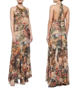 NWT Alice + Olivia Shona Embellished Halter Neck Dress in Jungle Safar size L - Picture 1 of 11