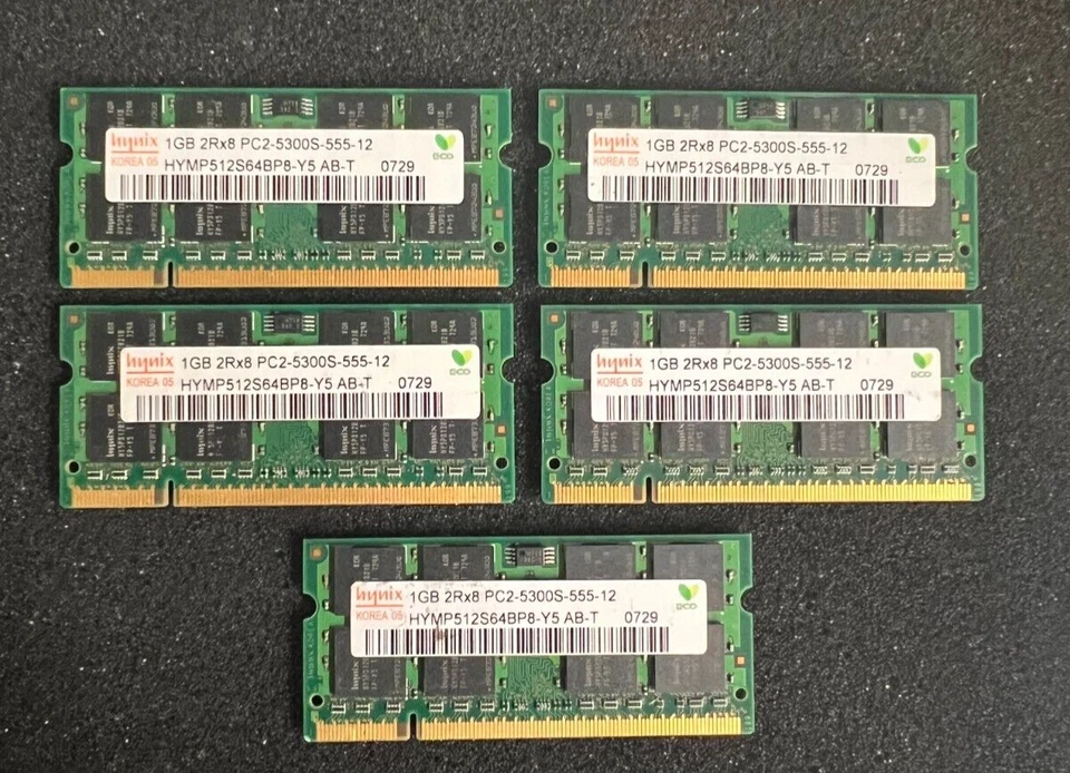 Hynix 1GB 2Rx8 PC2-5300S SODIMM (HYMP512S64BP8-Y5 AB-T) Set of Five - Image 1 of 1