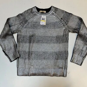 Michael Kors Silver Metallic Pullover Sweater Black stripe Medium - Picture 1 of 8