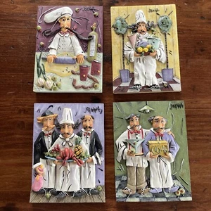 4 Italian Waiters Chefs 3D Whimsical Chef Resin Wall Plaque by Joanna 6”x 5” - Picture 1 of 8