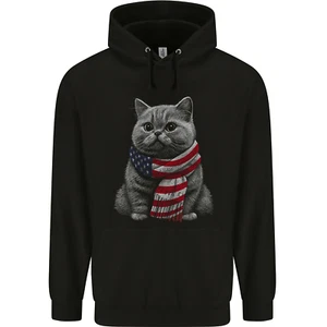 Cat in USA Scarf American Flag Childrens Kids Hoodie - Picture 1 of 3
