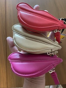 Set of 3 Diane Von Furstenberg DVF Target Red lips Coin Pouch Pink Gold Red - Picture 1 of 8