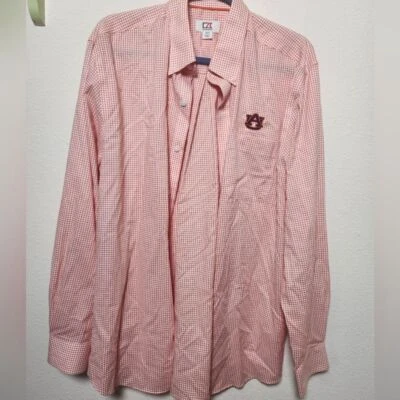 Cutter and Buck Auburn University Tigers Orange Check Long Sleeve Button Down M - Image 1 of 4