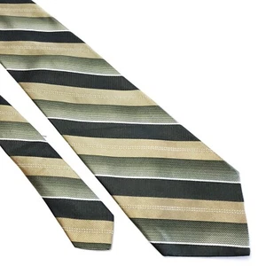 Murano Woven Green Tan Striped Long Silk Tie - Picture 1 of 7