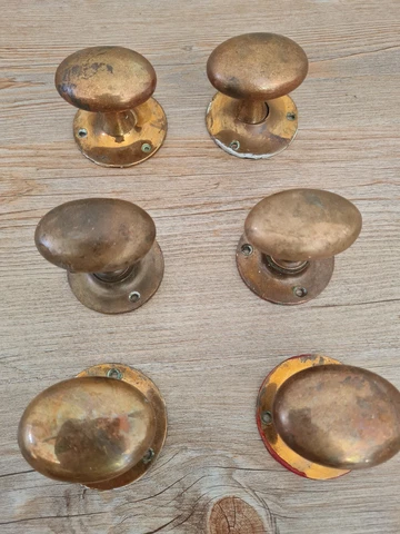 4 X Pairs ANTIQUE Vintage OLD bronze goose duck egg oval Door knobs Handles Set Cover