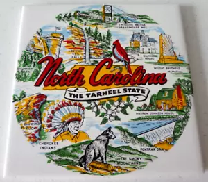 NORTH CAROLINA TARHEEL STATE 6" FLIESENKUNST REISEN SOUVENIR LANDMARKEN RAUCHIG MTS - Bild 1 von 3