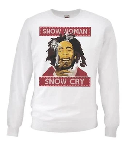 Adults Snow Woman Snow Cry Marley Rasta Raggae Music Festive Christmas Jumper - Picture 1 of 7