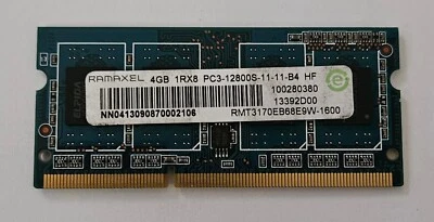 RAMAMEL 4GB 1Rx8 PC3-12800S DDR3 LAPTOP MEMORY - Image 1 of 3