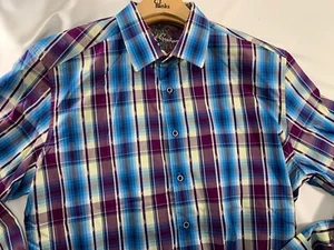 Robert Graham Shirt 2XL Long Sleeve Classic Fit Men's PURPLE BLUE PLAID - Picture 1 of 15