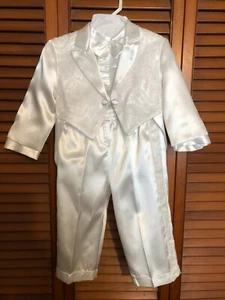 Vtg Designer 9-12 M 3-Pc Set WHITE TUXEDO PANTS SHIRT JACKET CHRISTENING BAPTISM - Picture 1 of 12