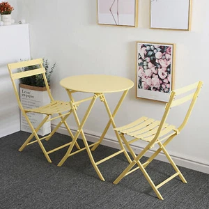 3 Piece Patio Bistro Set of Foldable Round Table and Chairs, Easy Set Up, Yellow - Picture 1 of 5