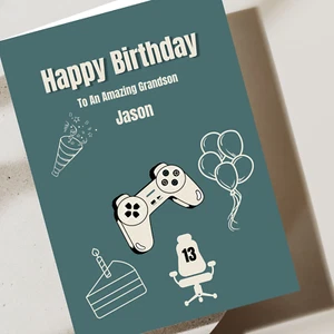 Tarjeta de cumpleaños de jugador personalizada para hijo, nieto, hermano, sobrino, niño - Imagen 1 de 6