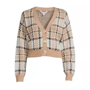 No Boundaries' Women’s Juniors Plaid Cropped Button Up Cardigan Sweater Size XXL - Picture 1 of 8
