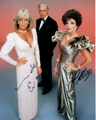 JOAN COLLINS+LINDA EVANS authentic hand signed 8x10 color photo      DYNASTY Cover
