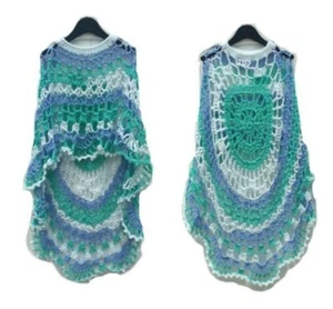  Long Poncho Circular Shawl Sea Foam Crochet Printed Pattern - Picture 1 of 5