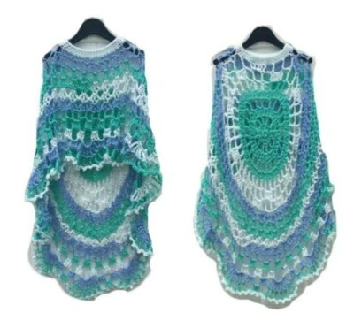  Long Poncho Circular Shawl Sea Foam Crochet Printed Pattern - Image 1 of 4