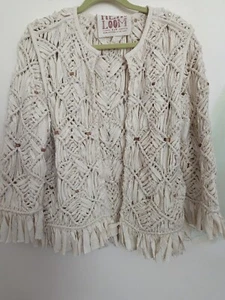 Free People Womens Jacket Cream Macrame Heirloom Open Boho Rag Knit Small - Picture 1 of 9