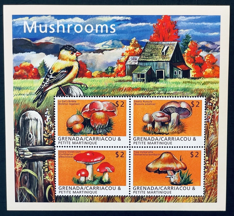 GRENADA GREN MUSHROOMS STAMP SHEET MNH 2000 BIRD TOADSTOOL FUNGUS FLORA FUNGI - Image 1 of 1
