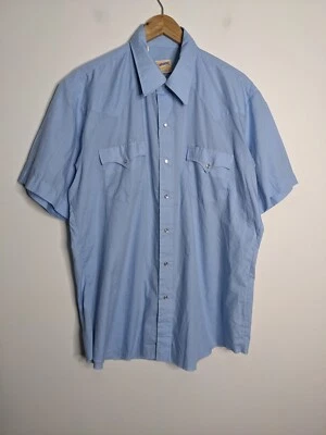 Vintage Channing Western Wear Shirt Mens Size 18 Light Blue Pearl Snap Button - Image 1 of 4