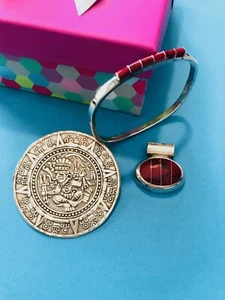 Sterling Mexico vintage Red stone 925 pendant bracelet brooch Lot (3) - Bild 1 von 10
