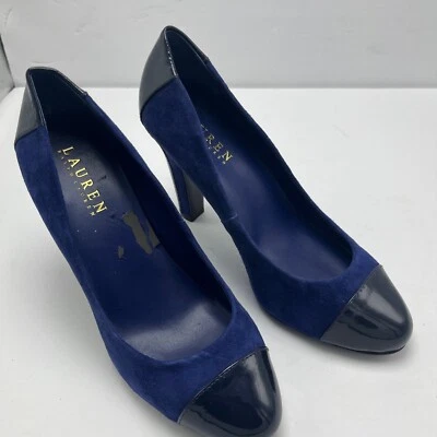 Zapatos de salón Lauren Ralph Lauren Tacones Gamuza Puntera Clásicos Azul Marino Carrera 6B NUEVO Foto 1 de 4
