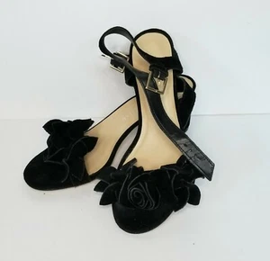 Franco Fortini Black Suede Floral Chunky Strap Heel US 6.5 - Picture 1 of 12