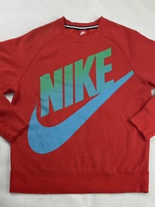 Nike Tech Knit Diamond Turf Pullover Sweatshirt Mens L Spellout Logo Orangey/Red - Picture 1 of 8