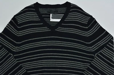 Мужская KENNETH COLE черный серый в полоску хлопок + v-образным вырезом свитер XLarge XL новый с Ярлыками - Изображение 1 из 4