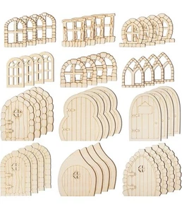 48 Pcs Wooden Garden Doors Craft Kit - Mini Window Fairy House DIY Unfinished... - Picture 1 of 2