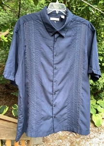 Camisa Cubavera Hombre 3XL Azul Marino Bordado Panel Campamento Abotonado ¡Envío Gratis! - Imagen 1 de 4