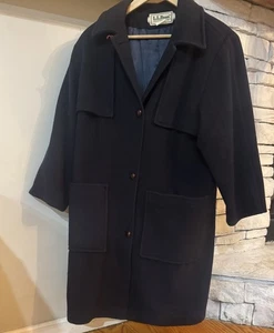 Abrigo vintage L.L Bean para mujer 12 lana azul marino sobre botón delantero 80 % lana EE. UU. - Imagen 1 de 7