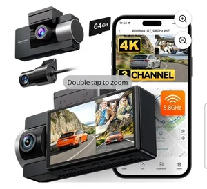i17 4K 3 Channel Dash Cam, 5.8GHz WiFi & GPS with 64GB Card, 4K+1080P+1080P D... - Picture 1 of 3
