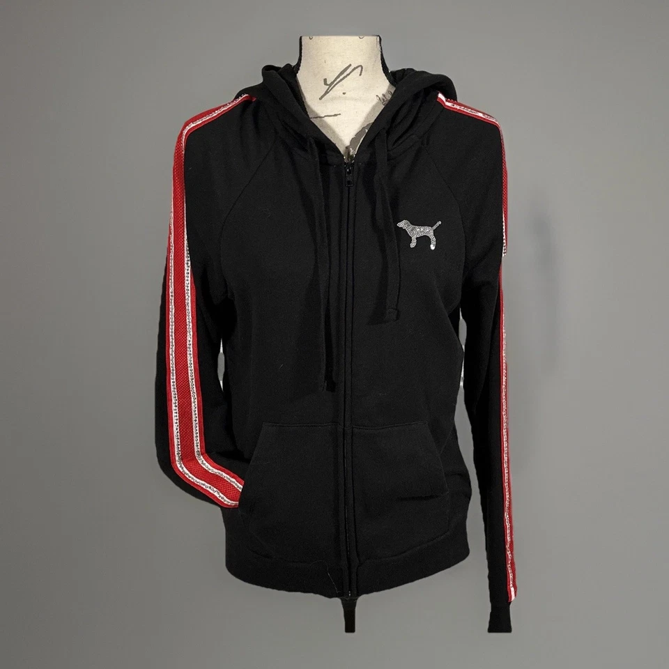 Victoria's Secret 粉色连帽慢跑裤套装女式中号/小号亮片爱粉色 — 第 1/4 张图片