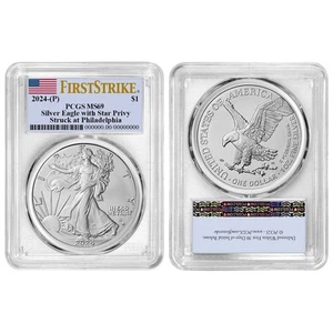 2024 (P) $1 1-oz American Silver Eagle Star Privy PCGS MS69 FS Flag Label - Picture 1 of 3