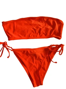South Beach UK 14 Orange Strapless Bandeau Cheeky Side Tie Bikini Brief Set - Picture 1 of 5