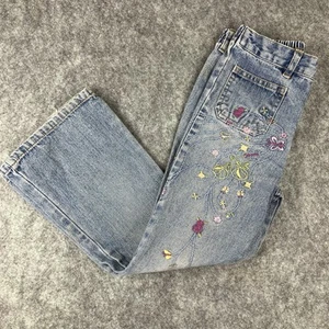 Faded Glory Girls Club Denim Jean Pants Flare Embroidered Size 5 Vintage Y2K - Picture 1 of 7
