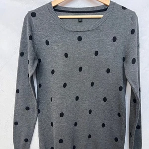 41 Hawthorn Women's Gray Black Polka Dot Crewneck Pullover Sweater Preppy - Picture 1 of 10