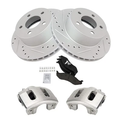 Front Posi Ceramic Brake Pad Performance Drilled Slotted Rotor & Caliper Kit - Image 1 of 4