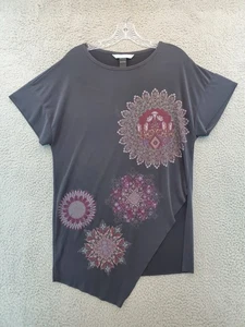 Desigual Damen Top schwarz/grau assymetrischer Saum Mandala Print Tunika Größe S - Bild 1 von 16