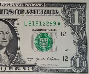 ((REPETIDOR/PARES)) $1 2021 - 51512299 - ELEGANTE NÚMERO DE SERIE PAPEL MONEDA - Imagen 1 de 3